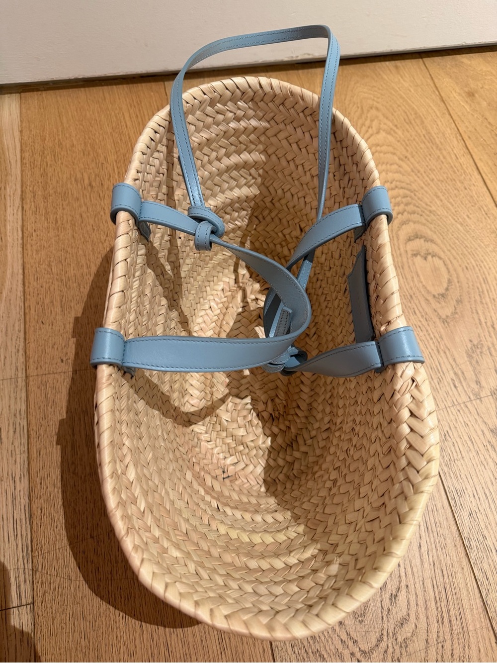 Celine Straw Tote with Light Blue Leather Trim and Logo - Picture 5 of 5